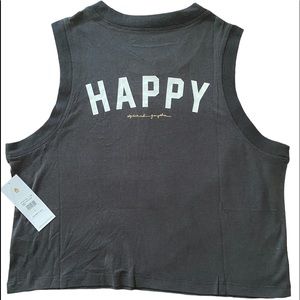 NWT spiritual gangster women black tank top size L Happy.